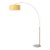 1960s 92" Adjustable Mid Century Arc Floor Lamp - Modern Arc Lamp, Dimmable, Mustard Linen Shade, Round White Marble Base For Sale