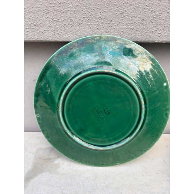 Mid-Century Modern Green Majolica Leaf Plate Gien Circa 1950 For Sale - Image 3 of 3