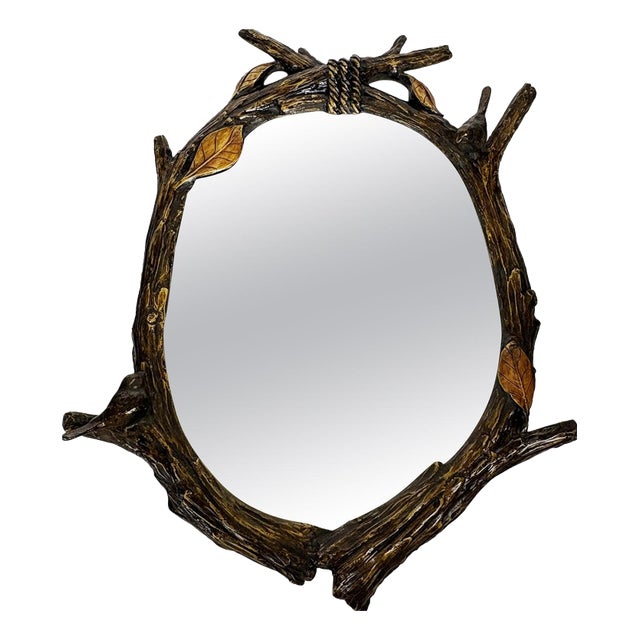 Decorative Mirror with Wooden Branches and Birds, France, 1970 For Sale