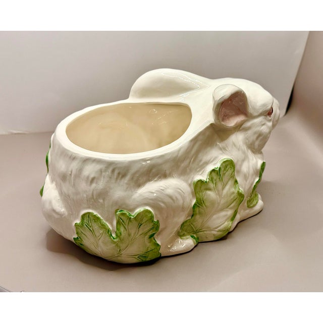 Vintage Hand Painted Bunny Rabbit Planter in Cabbage Leaves For Sale In New York - Image 6 of 12