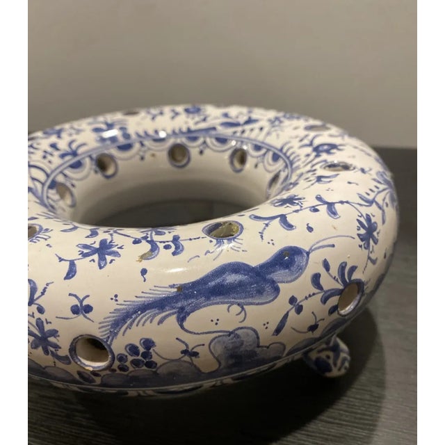 Mid-Century Modern Vintage Portugal Ceramic Flower Frog Ring Footed Vase For Sale - Image 3 of 5