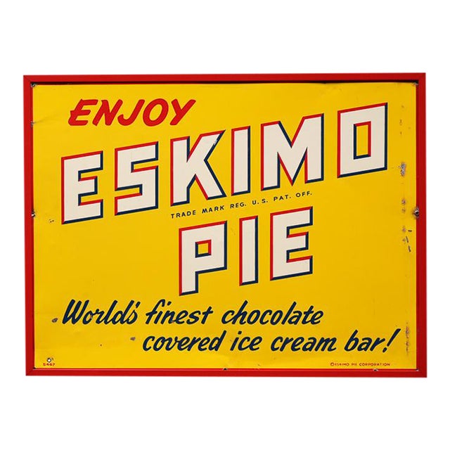 Vintage Eskimo Pie Framed Tin Litho Sign For Sale