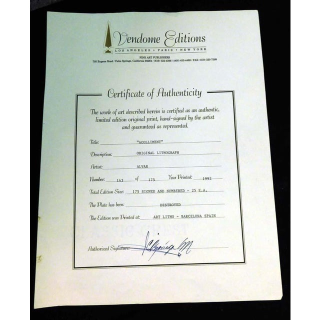 1990s Sunol Alvar "Acolliment" Lithograph Hand Signed Framed For Sale - Image 4 of 5