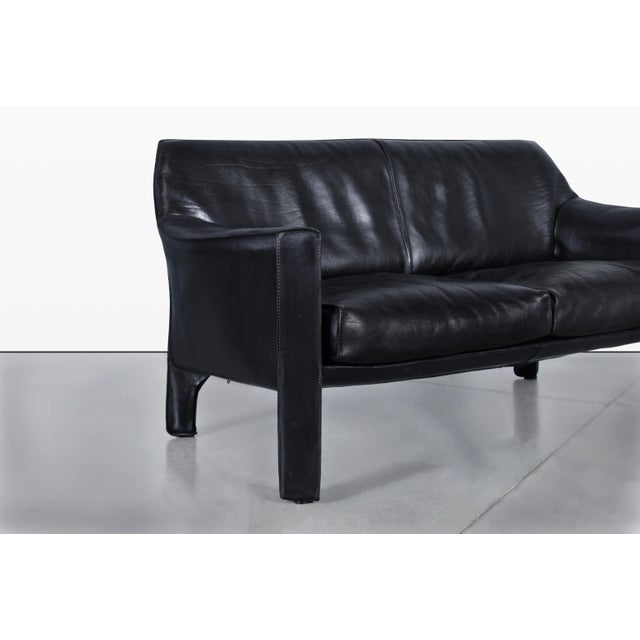 Vintage Black Leather Cab 415 Settee by Mario Bellini for Cassina For Sale In Los Angeles - Image 6 of 13