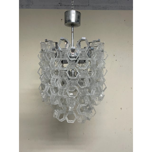 Cascade Chandelier with Hexagonal Glass attributed to Av Mazzega, 1970s For Sale - Image 17 of 18