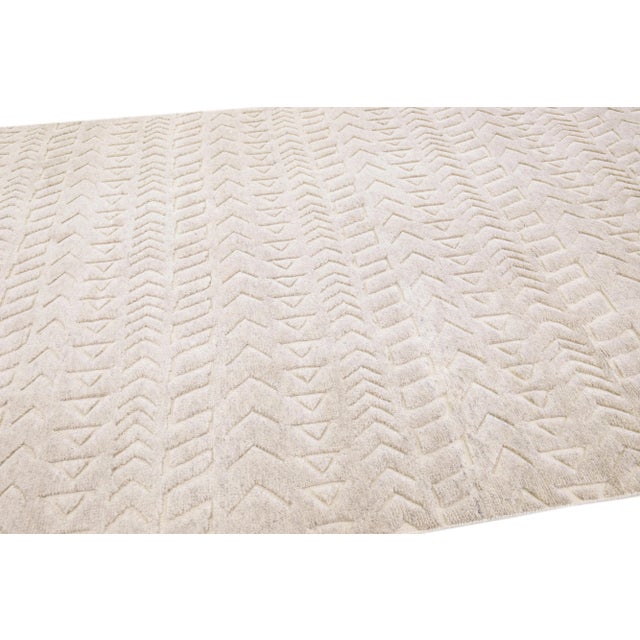 Contemporary Contemporary Moroccan Style Handmade Beige Wool Rug With Allover Design For Sale - Image 3 of 11