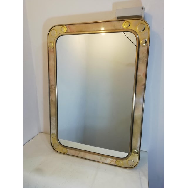 Mid-Century Modern Vintage Mirror with Brass and Marble Frame, Italy, 1960s For Sale - Image 3 of 13