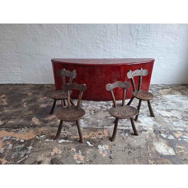 Brown Brutalist French Hand-Carved Dining Chairs After Alexandre Noll, 1950s, Set of 4 For Sale - Image 8 of 9