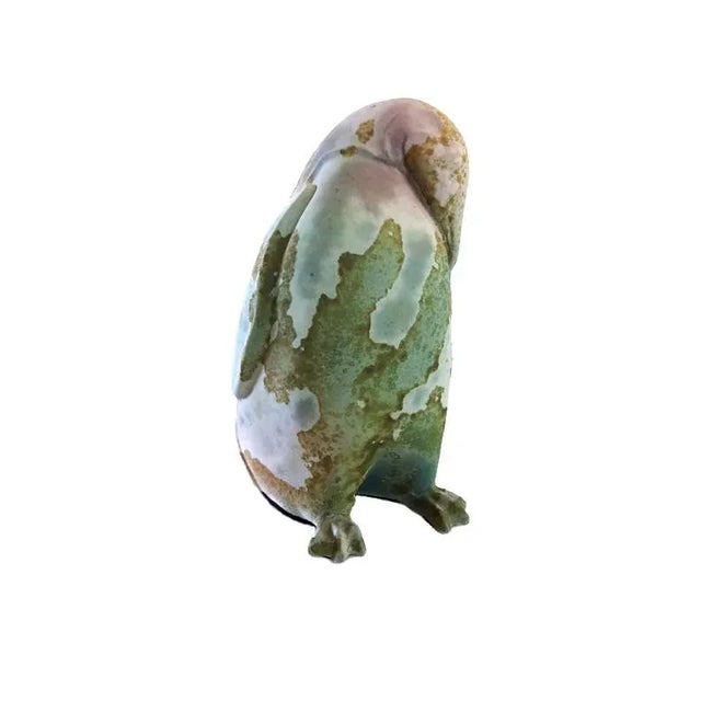 1980s Artisan Sleeping Penguin Ceramic Sculpture With Lichen Effect For Sale - Image 9 of 9