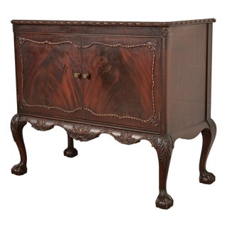 Romweber Antique Chippendale Carved Flame Mahogany Buffet Server or Bar Cabinet, Circa 1920s For Sale