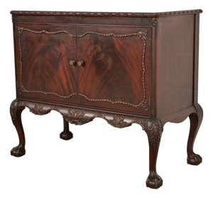 Romweber Antique Chippendale Carved Flame Mahogany Buffet Server or Bar Cabinet, Circa 1920s
