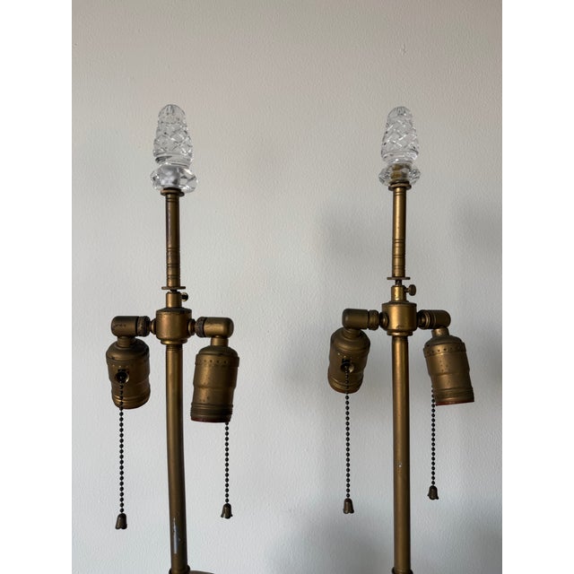 Vintage French Empire Neoclassical Style Cut Crystal & Swan Bronze Ormolu Table Lamps – A Pair For Sale - Image 9 of 13