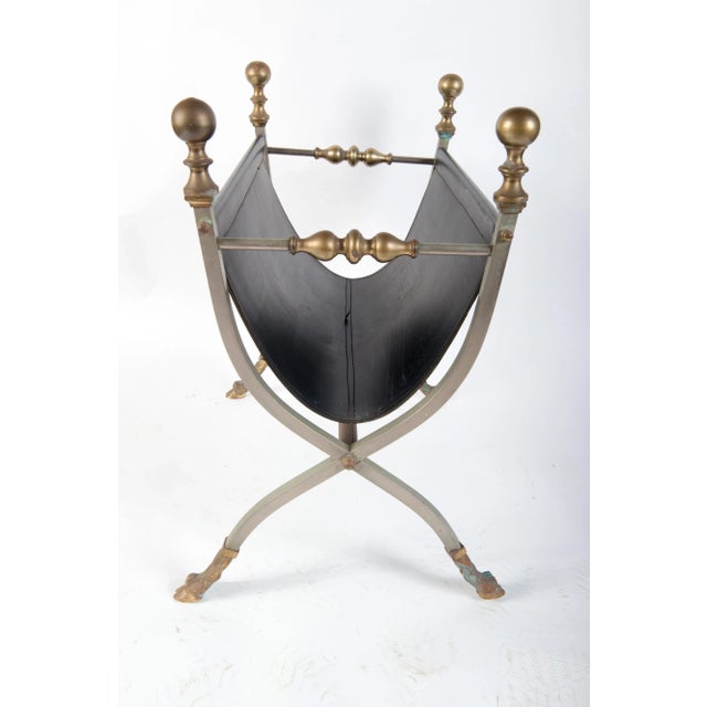 Steel, Brass & Leather Maison Jansen Style Magazine Stand For Sale In New York - Image 6 of 11
