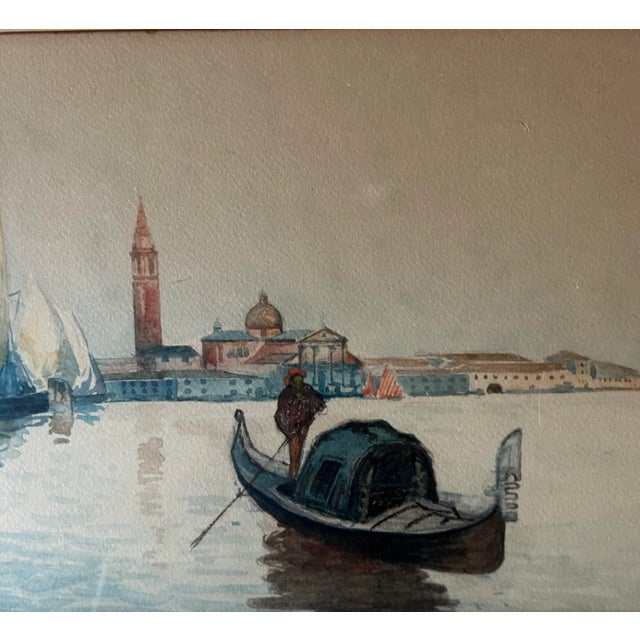 1900 - 1909 Antique Venetian Watercolor Sailboats on Water City Background For Sale - Image 5 of 7