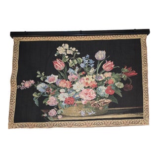 Decorative 20th C Floral Basket Tapestry For Sale