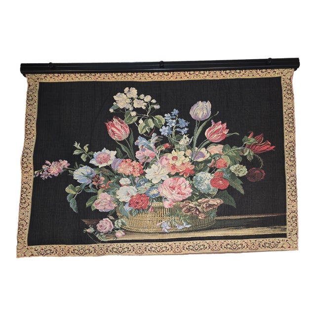 Decorative 20th C Floral Basket Tapestry For Sale