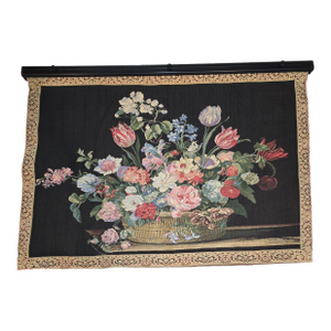 Decorative 20th C Floral Basket Tapestry