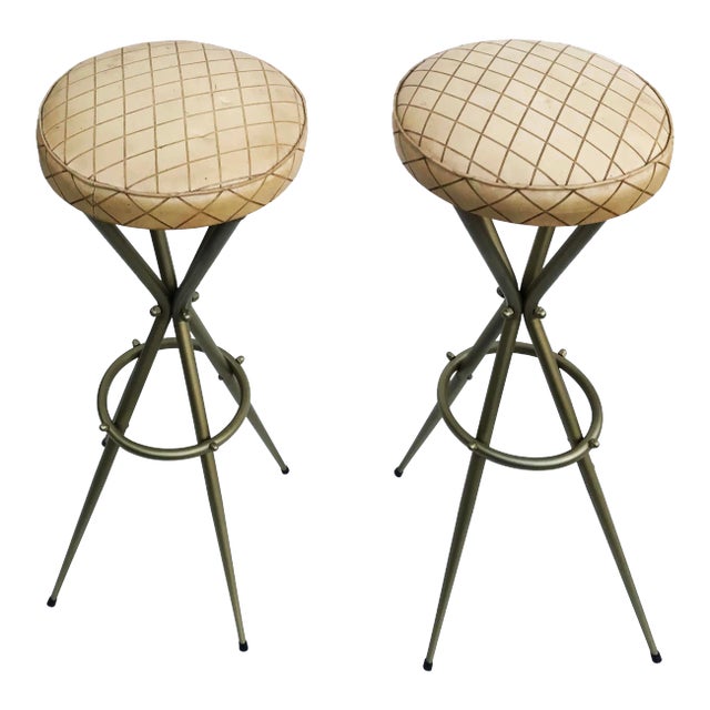 1950s Vintage Gio Ponti Style Bar Stools- A Pair For Sale