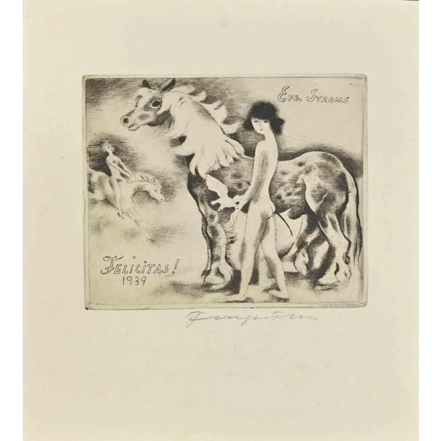Ex Libris - Eug. Strens is an Etching print created by Michel Fingesten in 1939. Hand Signed on the lower right margin....