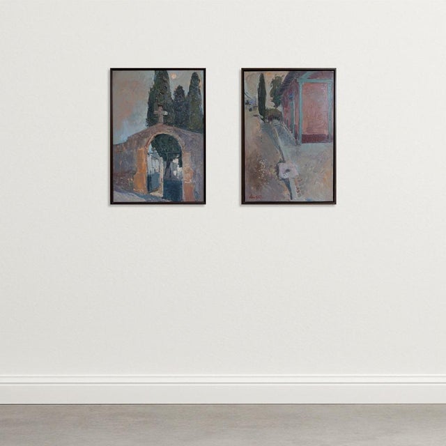 Gloria Muñoz, Study of Church Exterior, 1970s, Oil on Canvas, in Very Good conditions. Designed 1970 to 1979