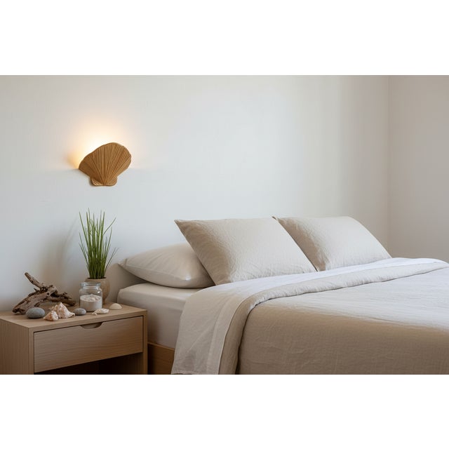 Brown Clam Shell Pencil Reed Rattan Wall Sconce (Set of 2) For Sale - Image 8 of 9