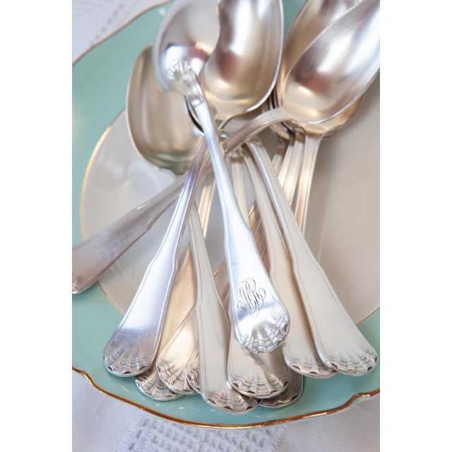 Metal Coquille Table Spoons with Engraved Initials from Ercuis, 1950s, Set of 12 For Sale - Image 7 of 9