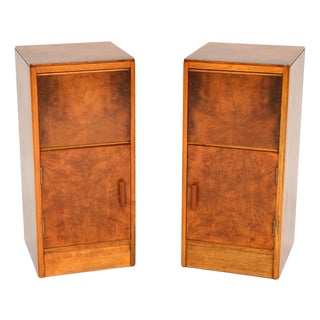Art Deco Burr Walnut Bedside Cabinets, 1930s, Set of 2 For Sale