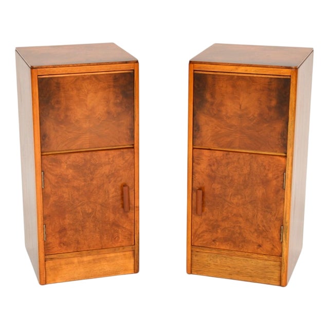 Art Deco Burr Walnut Bedside Cabinets, 1930s, Set of 2 For Sale