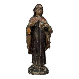 19th Century Antique Spanish Colonial Santos Figure With Glass Eyes For Sale