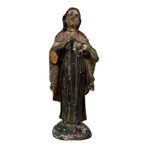 19th Century Antique Spanish Colonial Santos Figure With Glass Eyes