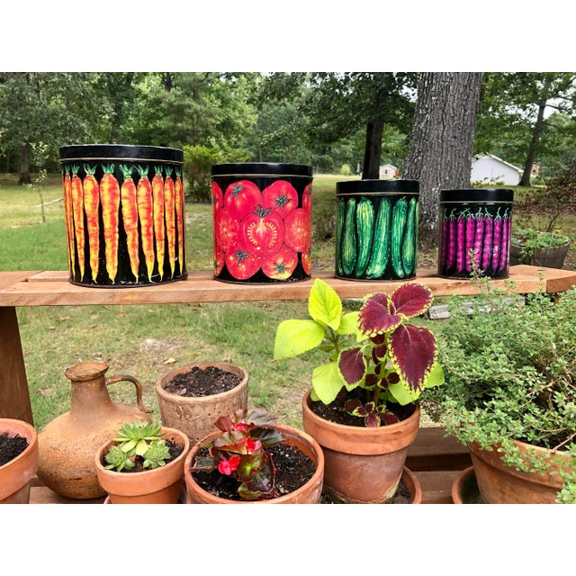 Mid 20th Century Vegetable Tin Canisters With Lids- Set of 4 For Sale - Image 9 of 9