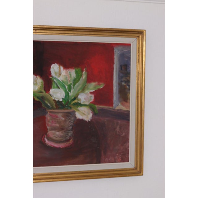 Aina Schiller, White Roses, 1950s, Oil on Canvas, Framed For Sale - Image 14 of 15