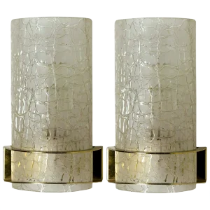 Crackle Glass Wall Light Fixtures from Hillebrand, 1960s, Set of 2