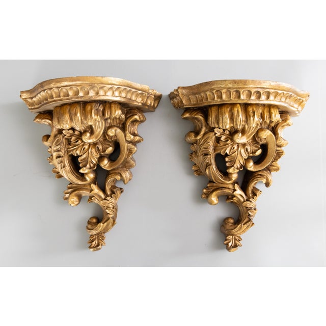 Gold Vintage Rococo Style Italian Gilt Wall Brackets Shelves - A Pair For Sale - Image 8 of 8