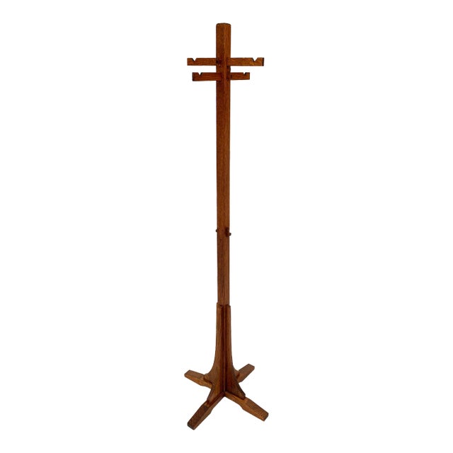 Vintage Oak Mission Style Coat Rack For Sale