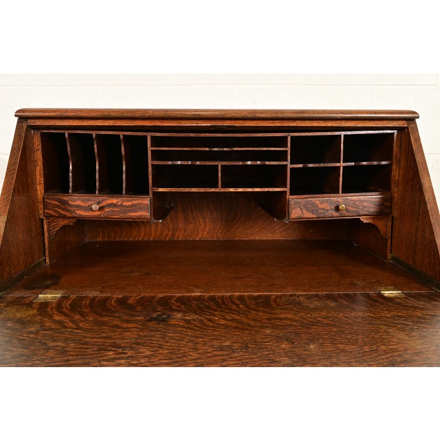 Early 20th Century Globe Wernicke Antique Mission Oak Arts & Crafts Slant Front Secretary Desk With Barrister Bookcase, Circa 1910 For Sale - Image 5 of 16