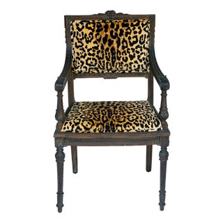 French Antique Wood Carved Chair, C. 1920's Newly Upholstered For Sale