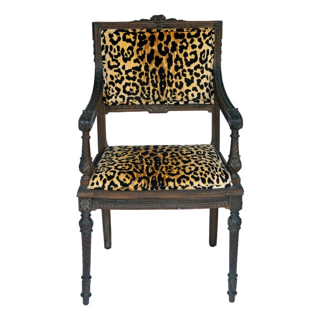 French Antique Wood Carved Chair, C. 1920's Newly Upholstered For Sale