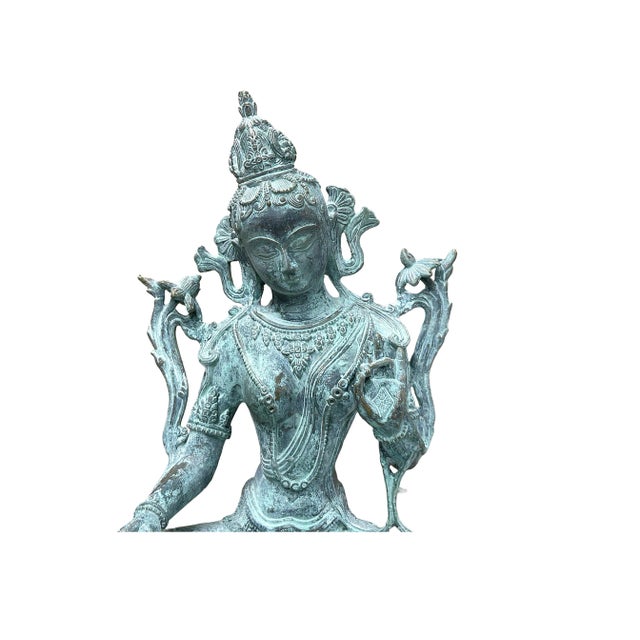 1980s Chinese Rustic Oxidized Patina GuanYin Bodhisattva Metal Buddha Statue For Sale - Image 5 of 7