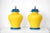 French Yellow and Cobalt Blue Glazed Ceramic Table Lamps, 20th Century, Set of 2 For Sale - Image 5 of 11