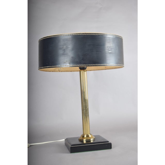 1960s Mid-Century Modern French Table Lamp in Brass and Black Leather, 1960s For Sale - Image 5 of 14