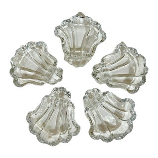 Set of 5 Mid 20th Century French Clear Glass Shell Form Ashtrays For Sale