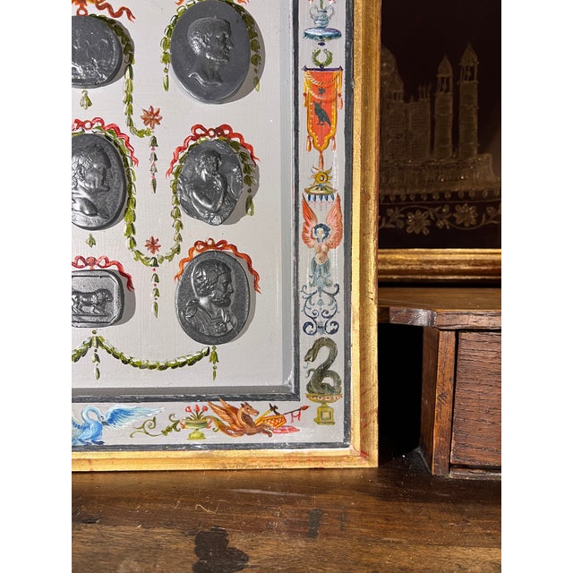 Renaissance Revival Grotesche Painted Frame With Neoclassical Grand Tour Intaglios For Sale - Image 11 of 16