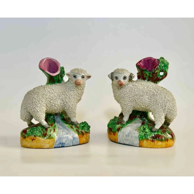 Staffordshire Vases Antique Sheep and Ram - A Pair For Sale - Image 9 of 9