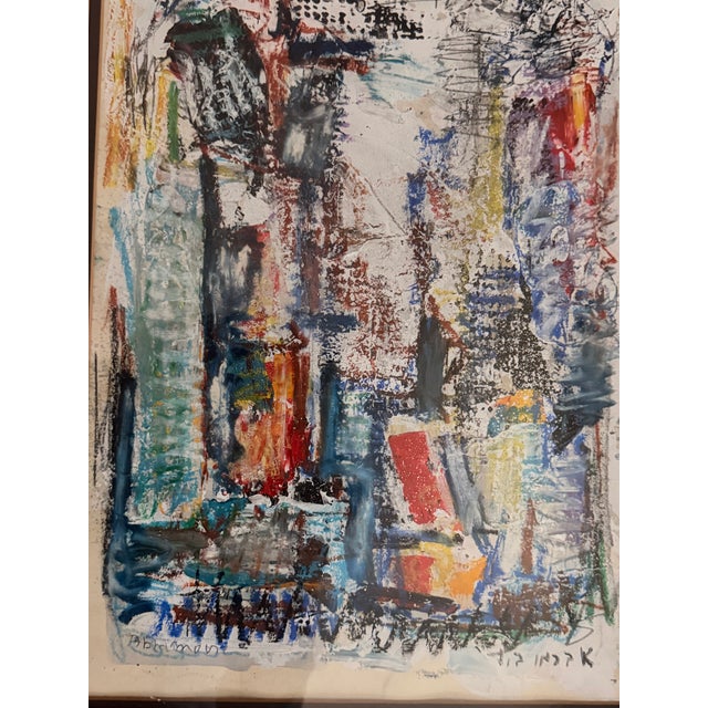The painting is an original signed abstract work by Israeli artist Pinchas Abramovich (1909–1986). The painting is oil on...