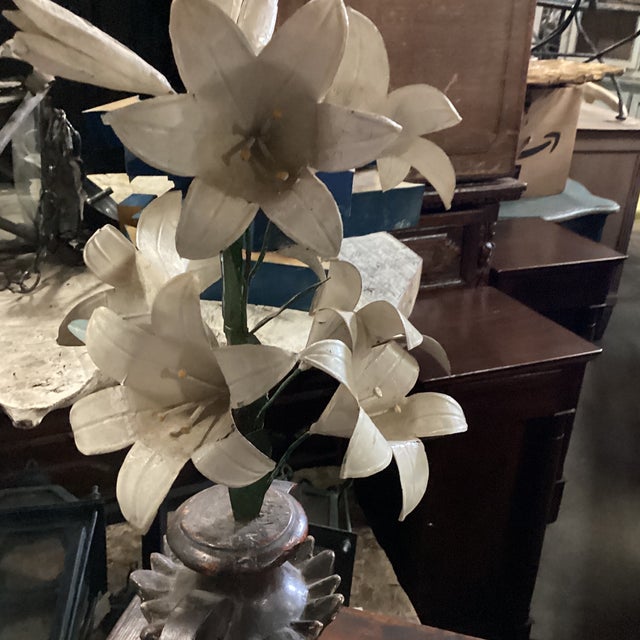 Wood 19th Century Ivory Tole Lilies in Gilt Urn For Sale - Image 7 of 10