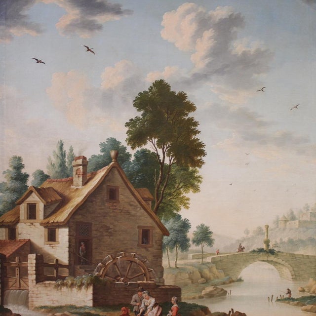 Italian Artist, Countryside Landscape with Genre Scene, 1750, Oil on Canvas, Framed For Sale - Image 3 of 15