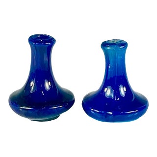 Set of 2 Small 1930s Stoneware Cobalt Vases For Sale