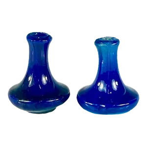 Set of 2 Small 1930s Stoneware Cobalt Vases