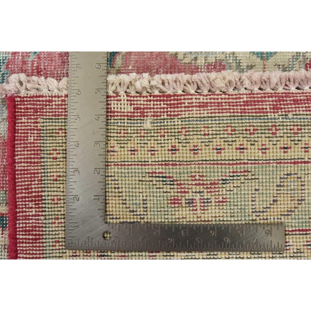 Tabriz Rug 10’1” X 12’11” Red Wool Vintage Distressed Hand-Knotted Carpet For Sale - Image 15 of 15